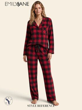 NWT Emily & Jane Buffalo Plaid Fleece Pajama 2-Piece Set Size M